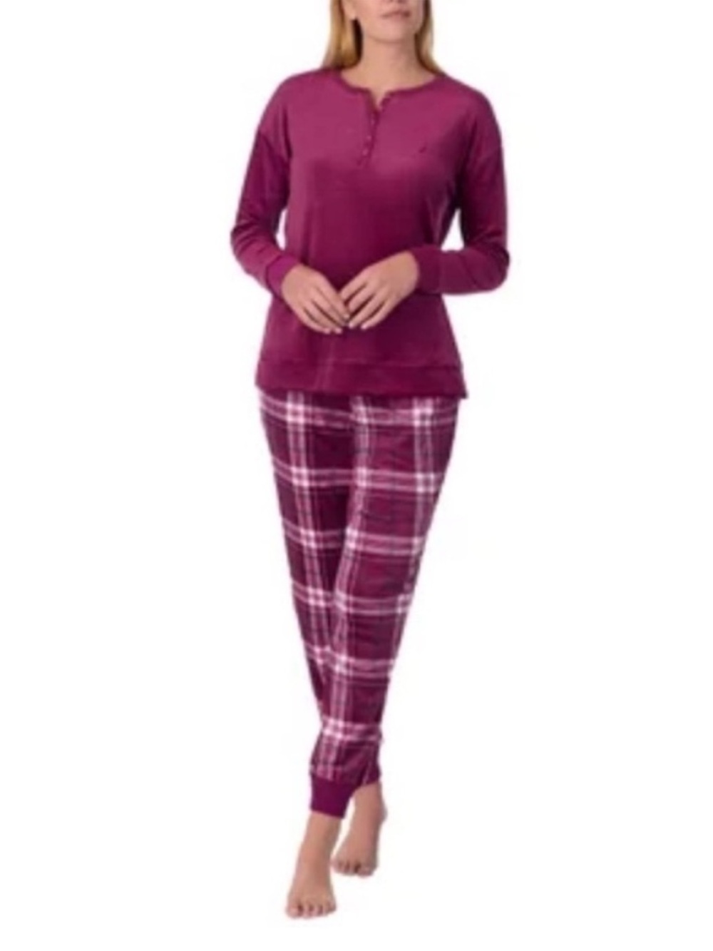 Nautica Dark Pink Silky Fleece Pyjama Set with Plush Hand Feel Small